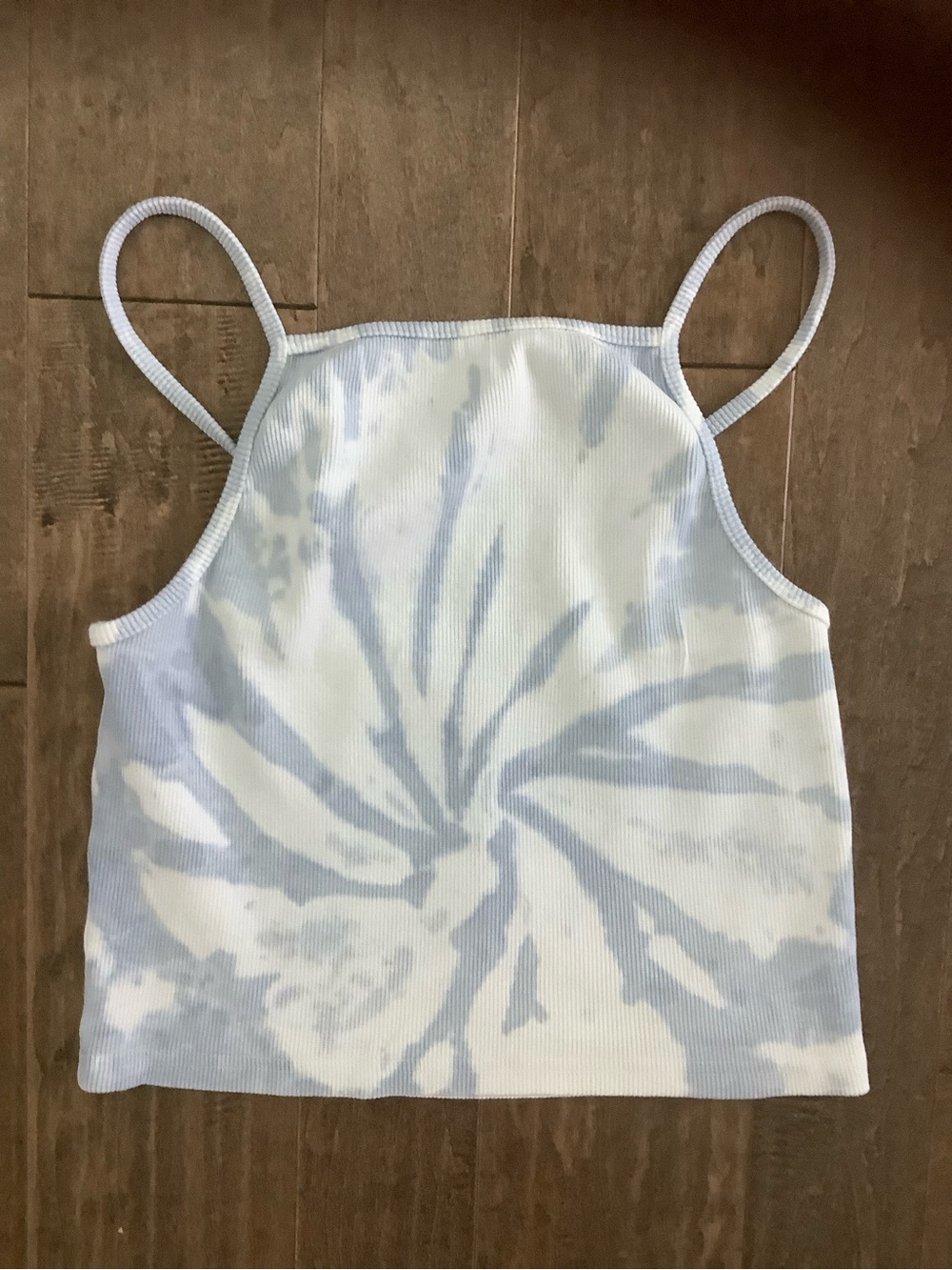 Zara White and Light Blue Spiral Tie-Dye Ribbed Camisole